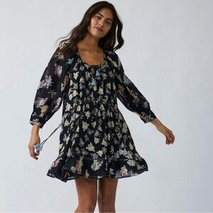Free‎ People Camella Mini Dress Black Floral Tassel Boho Cottagecore S Romantic